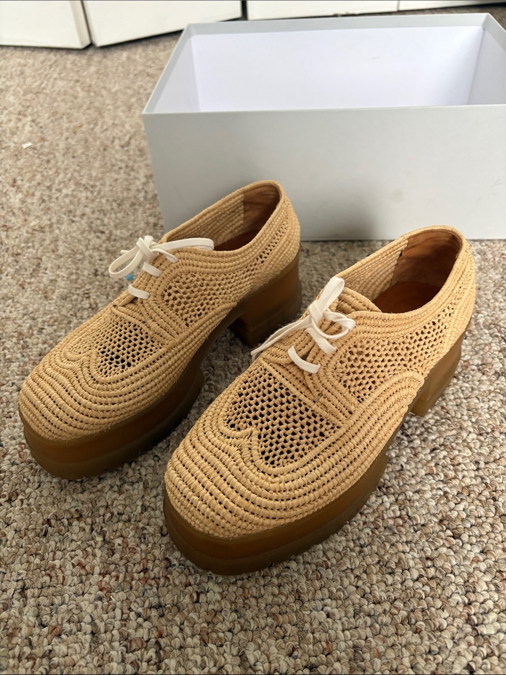 Braided Platform Lace-Up Oxfords in Tan